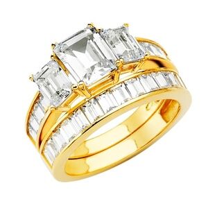 14K Solid yellow Gold Engagement Ring Wedding band